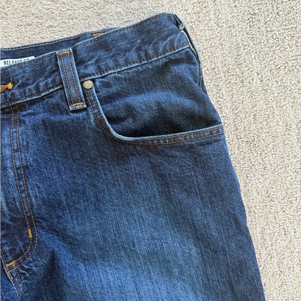 Carhartt Relaxed Fit Jeans Mens 36x32 Dark Wash Blue Denim Workwear Straight Leg - Picture 7 of 12